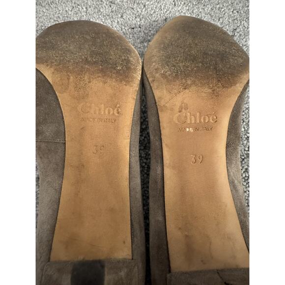 VGUC Chloe Gray Suede Bow Tie Black Tassels Pumps Sz 8.5 EU 39 - Picture 14 of 14